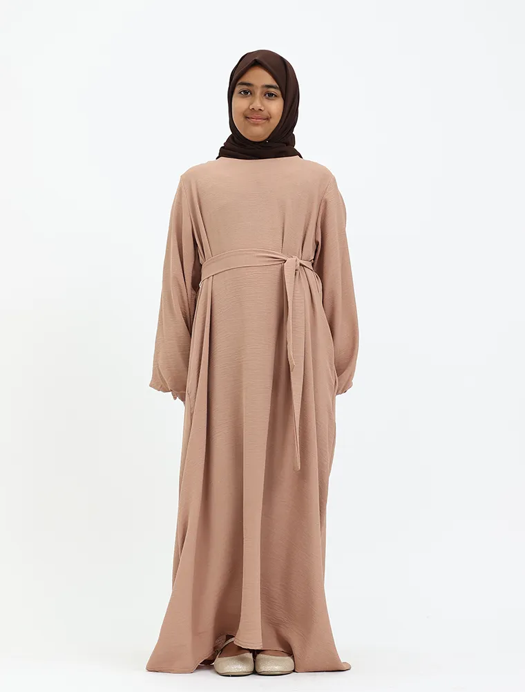 Rose Gold Linen Feel Essential Girls Abaya